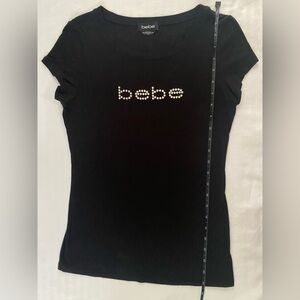 Blingy crystal Bebe Black Short Sleeve Tee with Rhinestone Logo size small